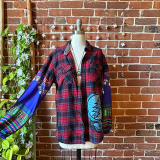 OOAK Autumn Collection -  Size XL Upcycled Grateful Dead Inspired Plaid Hybrid Top