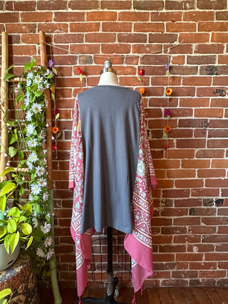 Celestial Sun Moon Stars Hybrid Boho Hi Lo Poncho Top