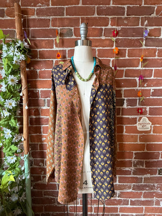 OOAK Autumn Collection- Size S/M Upcycled Flowy Patchwork Grateful Dead Inspired Button Up Top