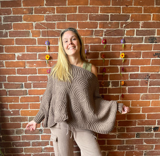 The Coffee Shop Latte Poncho Pullover Sweater