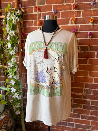 2XL+3XL Stay Wild Moon Child Mineral Wash TShirt -Glacier White