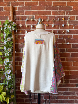 OOAK Winter Collection - Upcycled Kantha Flower Patch Patchwork Poncho Style Top 🌼