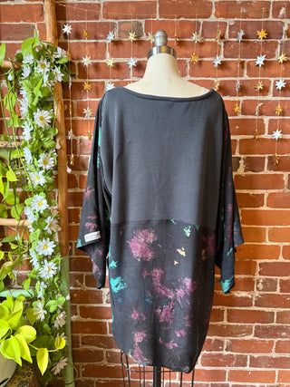 OOAK Winter Collection - Size Large Upcycled Dancing Skeleton Tie Dye Bell Sleeve Size Split Top