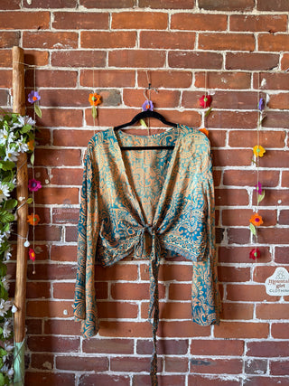 Plus Nova Upcycled Sari Cropped Wrap Top- 100% Silk- Fair Trade Made