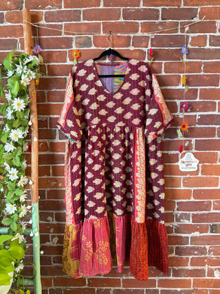 Coffee In The Morning Kantha Dress - Fits up to 3X - 100% Cotton- Fair Trade Made