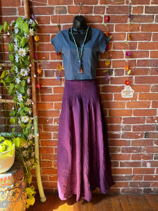 Purple Eggplant 100% Cotton Gauze Wide Leg Palazzo Pants