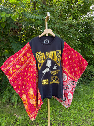 OOAK Summer Collection- Upcycled Elvis Kantha Poncho Tee