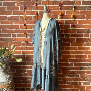 Slate Blue Embroidered Grateful Dead Inspired Kimono