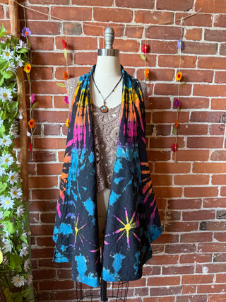 Black + Rainbow Tie Dye Flowy Hem Layering Vest - 100% Cotton