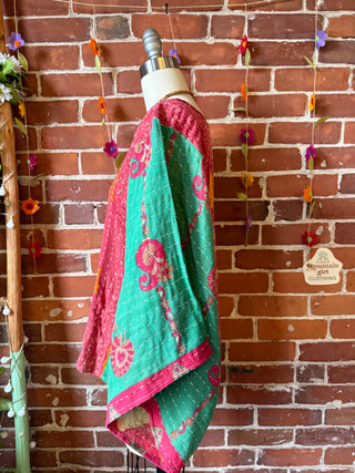 OOAK Autumn Collection - Reversible Cosmic Drift Kantha Poncho Top with Luna Butterfly- 2 Tops in 1