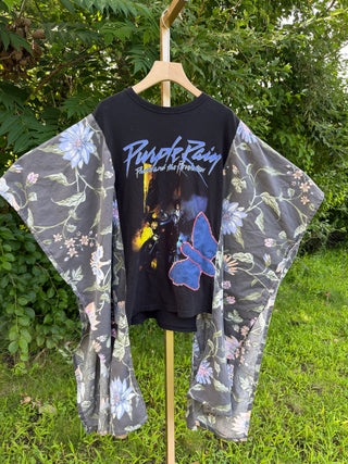 OOAK Summer Collection- Upcycled Prince Inspired Vintage Butterfly Patch Hi Lo Poncho Tee