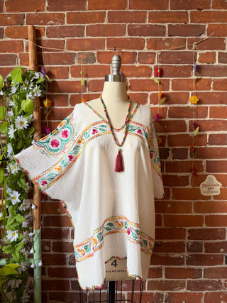 The Wandering Bloom Layer - Upcycled V-neck Embroidered Poncho