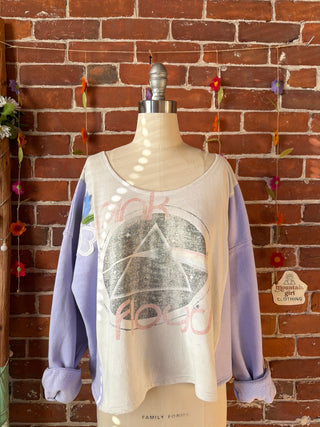 OOAK Autumn Collection- Size Medium Upcycled Pink Floyd Cropped Hybrid Tshirt Sweatshirt Top