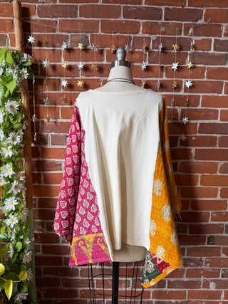 OOAK Winter Collection- Upcycled Billy Strings Highway Prayers Lyrics Kantha Poncho Top