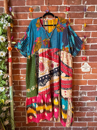 Coffee In The Morning Kantha Dress - Fits up to 3X - 100% Cotton- Fair Trade Made