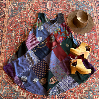 Cassidy Recycled Patchwork Festival Dress -Purples Blues