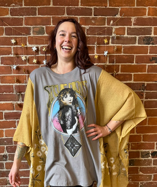 Stevie Nicks Inspired Prism Daisy Golden Yellow Embroidered Poncho