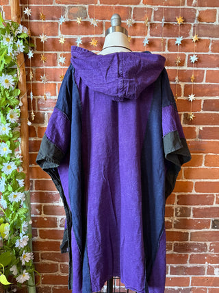 Juniper Patchwork Poncho Hoodie - Purple Tones