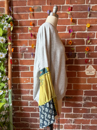OOAK Summer Collection- Upcycled Off The Shoulder Soft Patchwork Bell Sleeve Tee - Size XL