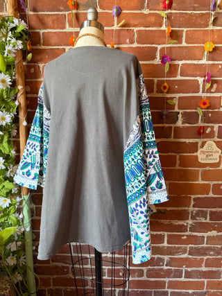 OOAK Summer Collection- Upcycled Foo Fighters Inspired Vintage Butterfly Patch Tapestry Poncho Tee