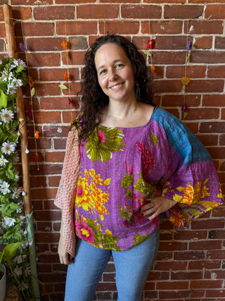 OOAK Summer Collection - Reversible Cosmic Drift Kantha Poncho Top - 2 Tops in 1