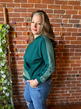 Spring Moon Organic Cotton Jacquard Pullover Hoodie - Teal