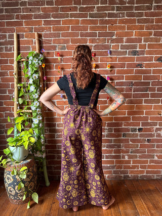 Celestial Sun Moon Stars Flare Leg Overalls - 100% Cotton