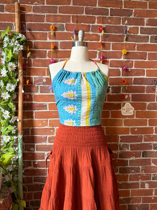 In Bloom Reversible Kantha Halter Top - 100% Cotton - Fair Trade Made - “Plus” Size