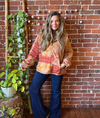 Autumn Stroll Fleece Lined Patchwork Pullover Hoodie