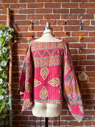 OOAK Summer Collection - Reversible Cosmic Drift Kantha Poncho Top - 2 Tops in 1