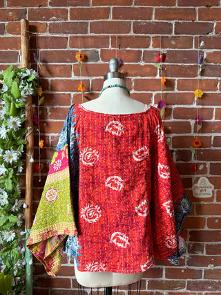 OOAK Summer Collection - Reversible Cosmic Drift Kantha Poncho Top - 2 Tops in 1