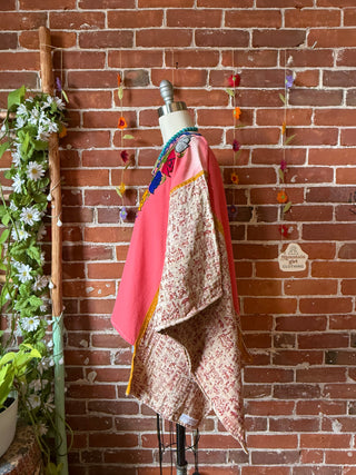 OOAK Autumn Collection- Upcycled Vintage Embroidered Kantha Hi Lo Poncho Top