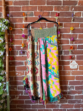 Coffee In The Morning Kantha Ruffle Wide Leg Lounge Pants - Fits up to 2X - Fair Trade Made