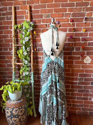 Size Small-Medium Meadow Mosaic 100% Cotton Halter Dress - Fair Trade Made