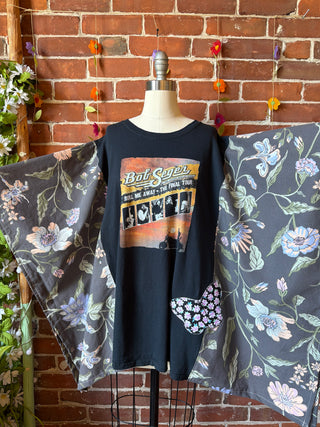 OOAK Summer Collection- Upcycled Bob Seger 2019 Tour Inspired Vintage Butterfly Patch Floral Poncho Tee