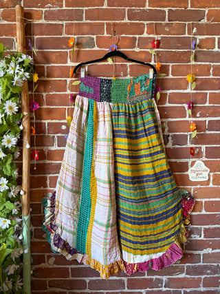 Coffee In The Morning Kantha Ruffle Wide Leg Lounge Pants - Fits up to 2X - Fair Trade Made