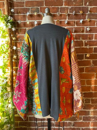 OOAK Winter Collection - Upcycled Pearl Classic Rock Inspired Kantha Bell Sleeve T-shirt