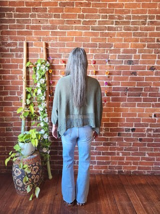100% Cotton Autumn Stroll Knit Layering Sweater - Olive