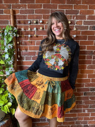 100% Cotton Boho Festival Patchwork Mini Skirt - Earth Tones