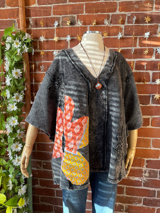 OOAK Autumn Collection - Upcycled Flower Patchwork Poncho Style Top 🌼