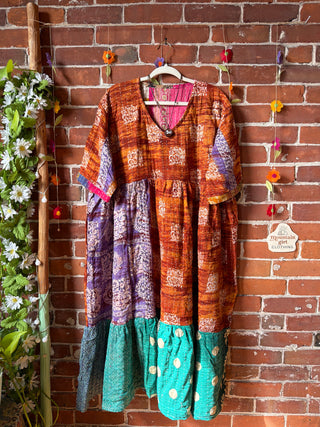 Coffee In The Morning Kantha Dress - Fits up to 3X - 100% Cotton- Fair Trade Made