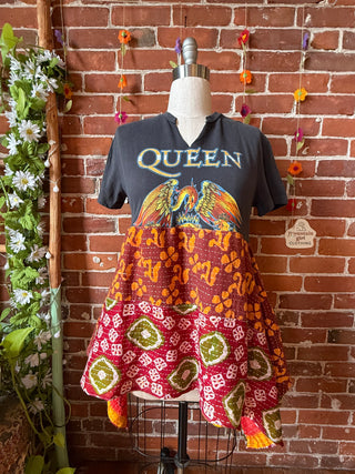 OOAK Summer Collection- Upcycled Queen Inspired Kantha Tunic Top Size Small/Medium