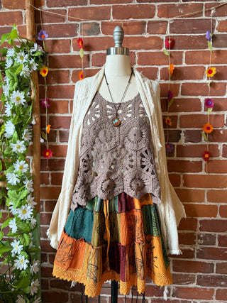 100% Cotton Boho Festival Patchwork Mini Skirt - Earth Tones