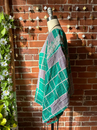 Cosmic Drift Reversible Kantha Poncho Top