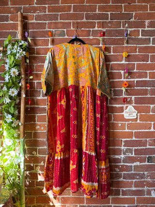 Coffee In The Morning Kantha Dress - Fits up to 3X - 100% Cotton- Fair Trade Made