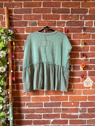 OOAK Spring Collection - Upcycled Kantha Crescent Moon Patch Trapeze Style Top 🌙