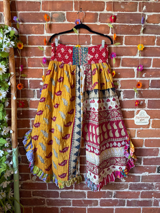 Coffee In The Morning Kantha Ruffle Wide Leg Lounge Pants - Fits up to 2X - Fair Trade Made
