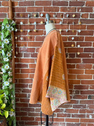 OOAK Autumn Collection - Upcycled Flower Patchwork Trapeze Style Bell Sleeve Kantha Top 🌼