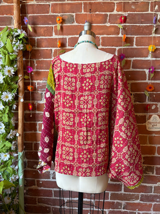OOAK Spring Collection - Reversible Cosmic Drift Kantha Poncho Top - 2 Tops in 1