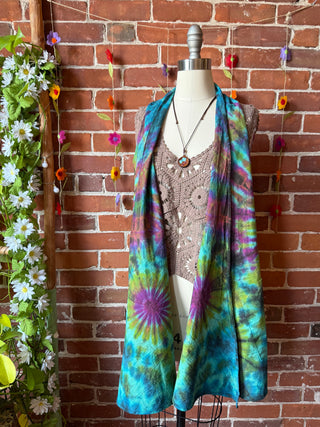 Rainbow Tie Dye Flowy Hem Layering Vest - 100% Cotton